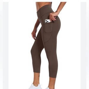 PEACE LOVE WORLD Brown High-Waisted Yoga Crop Legging Pants MP NWOT